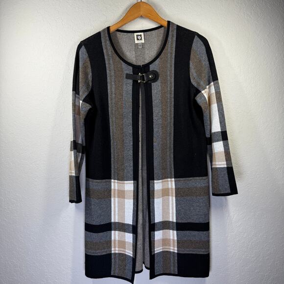 Women's Anne Klein Black, Brown and White Sweater Cardigan Size Medium - Picture 4 of 6